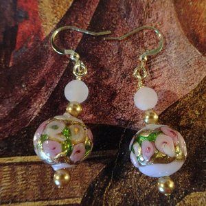Handcrafted drop-style earrings in Murano millefiori with silver & gold accents